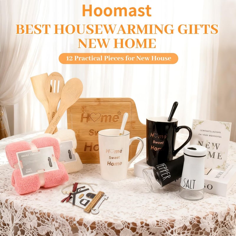 Hoomast هدايا تدفئة المنزل منزل جديد، 12 قطعة أفكار هدايا تدفئة المنزل، سلة هدايا منزلية لمالكي المنازل الأزواج النساء، هدايا إغلاق لمشتري المنازل - Image 2